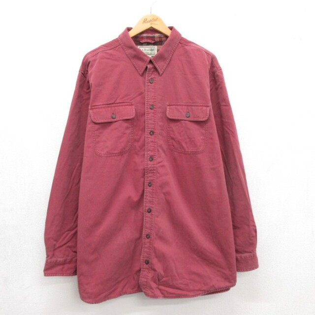 L.L.Bean 00s 長袖シャツ フラップポケット レッド メンズXL相当 | 古着
