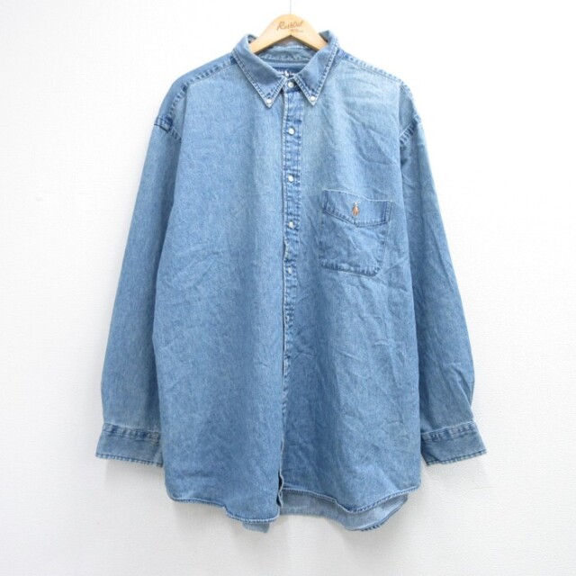 ラルフローレン 90s 長袖シャツ ネイビー メンズXL相当 | 古着