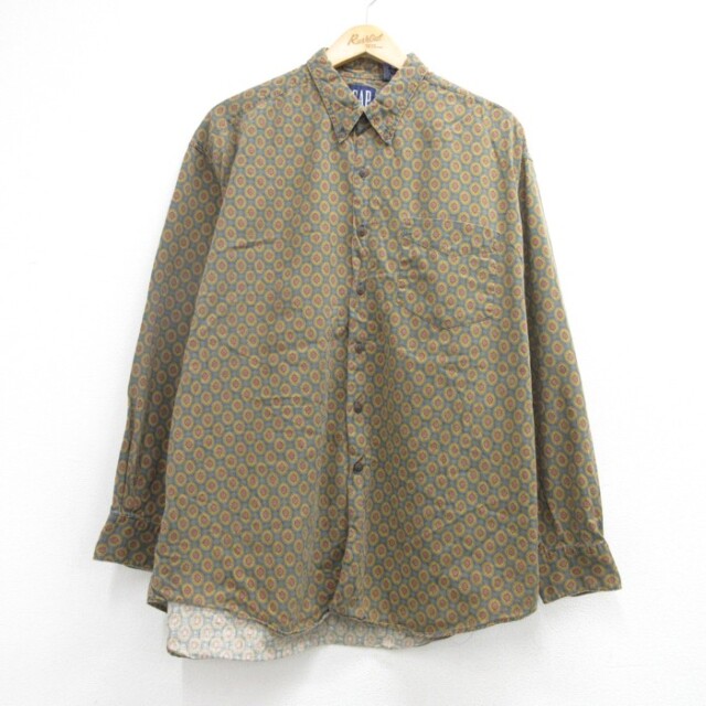 ギャップ 90s 長袖シャツ 総柄 カーキ メンズXL相当 | 古着