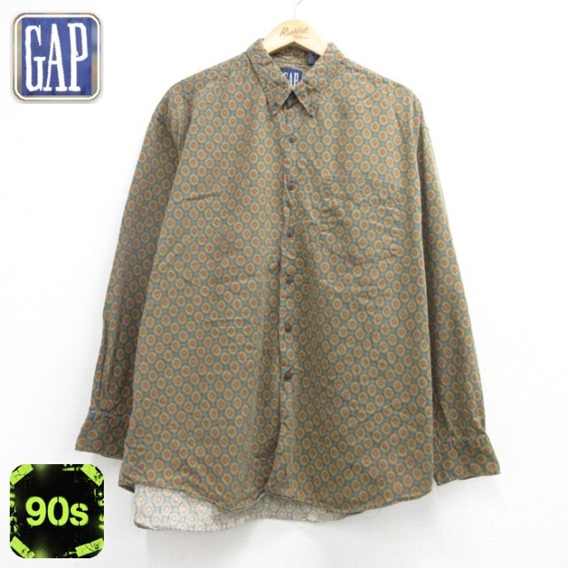 ギャップ 90s 長袖シャツ 総柄 カーキ メンズXL相当 | 古着