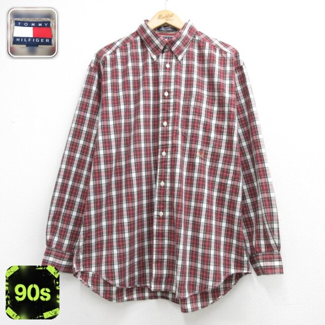 トミーヒルフィガー 90s 長袖シャツ チェック レッド メンズXL相当 | 古着