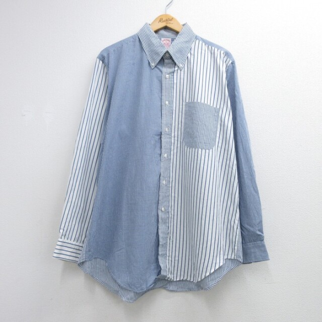 XL★古着 Brooks Brothers ブルックスブラザーズ 半袖 長袖ブランド シャツ メンズ 90年代 90s 大きいサイズ ロング丈 コットン ボタンダウン チェック USA製 ホワイト【spe】 26sep04