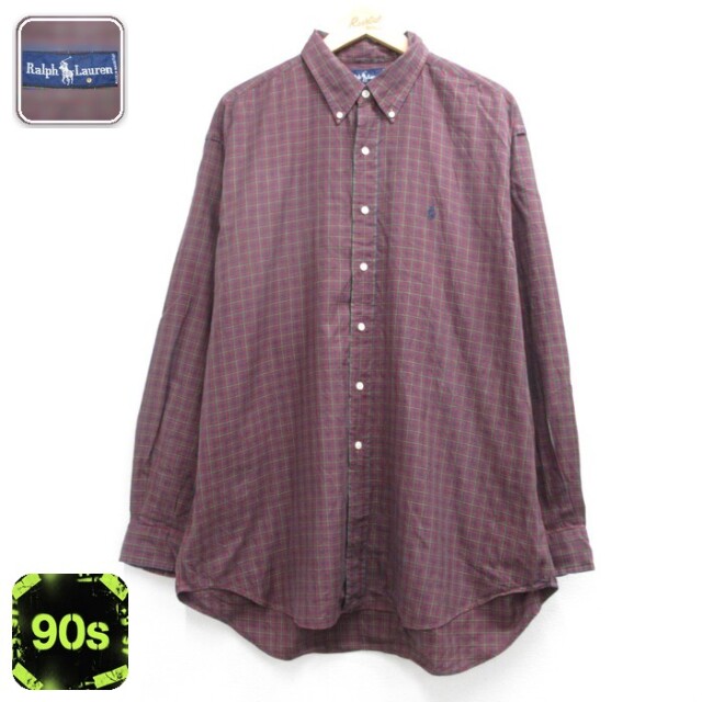 ラルフローレン 90s 長袖シャツ タータンチェック バーガンディ メンズXL相当 | 古着