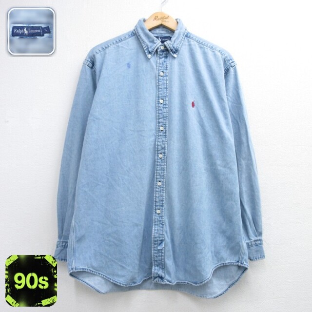 ラルフローレン 90s 長袖シャツ ポニー ネイビー メンズXL相当 | 古着