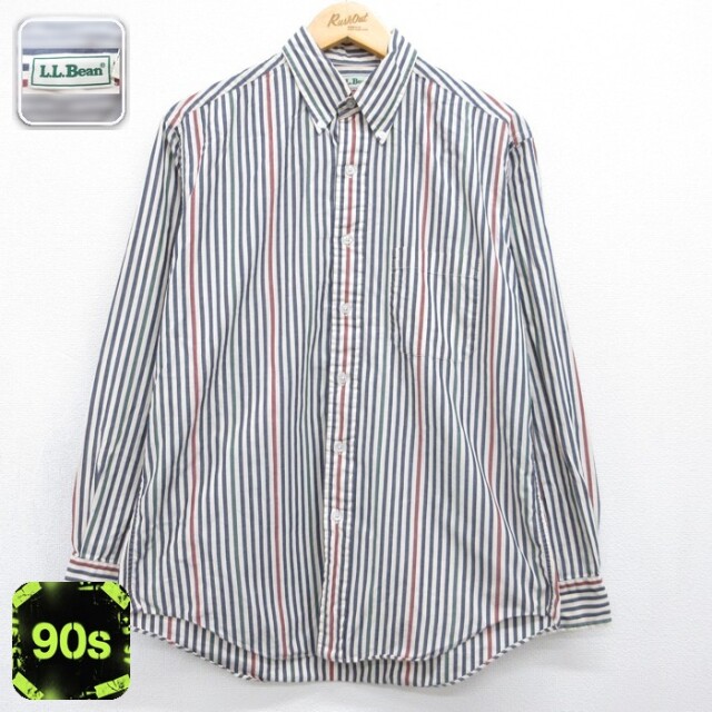 エルエルビーン 90s 長袖シャツ ストライプ ホワイト メンズL相当 | 古着