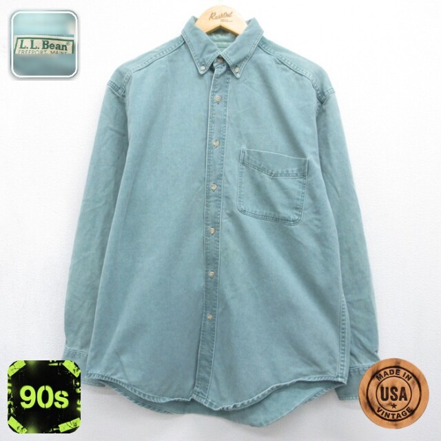 エルエルビーン 90s 長袖シャツ 胸ポケット グリーン メンズXL相当 | 古着