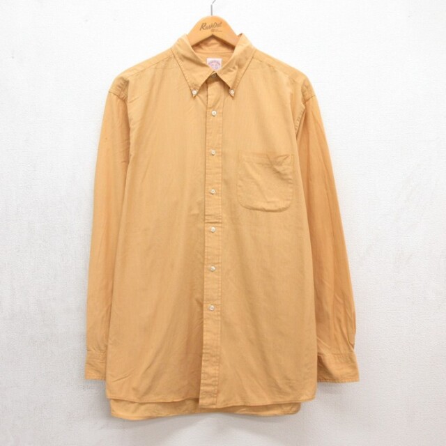 XL★古着 Brooks Brothers ブルックスブラザーズ 長袖 ブランド シャツ メンズ 90年代 90s コットン ボタンダウン オレンジ【spe】 26sep10