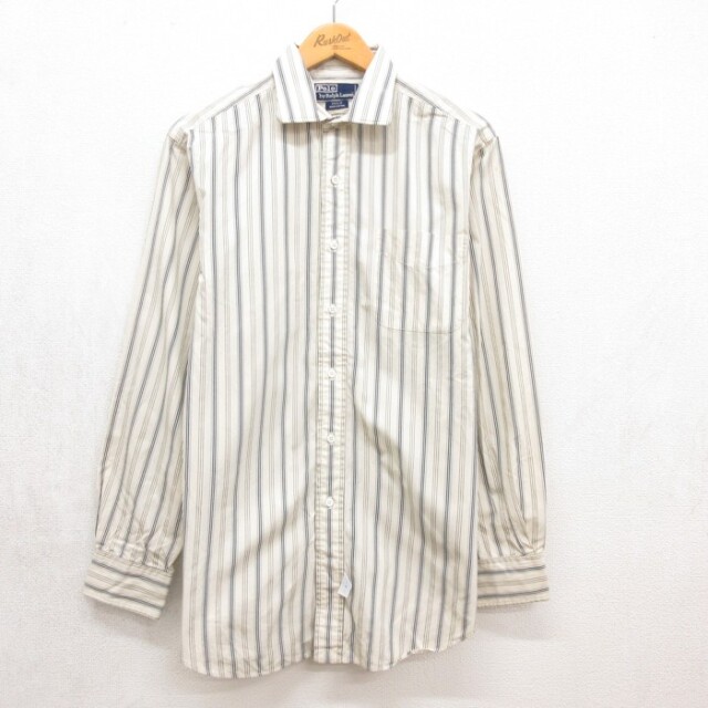 XL★古着 ラルフローレン Ralph Lauren 長袖 ブランド シャツ メンズ 90年代 90s PHILIP コットン ベージュ ストライプ【spe】 26sep10