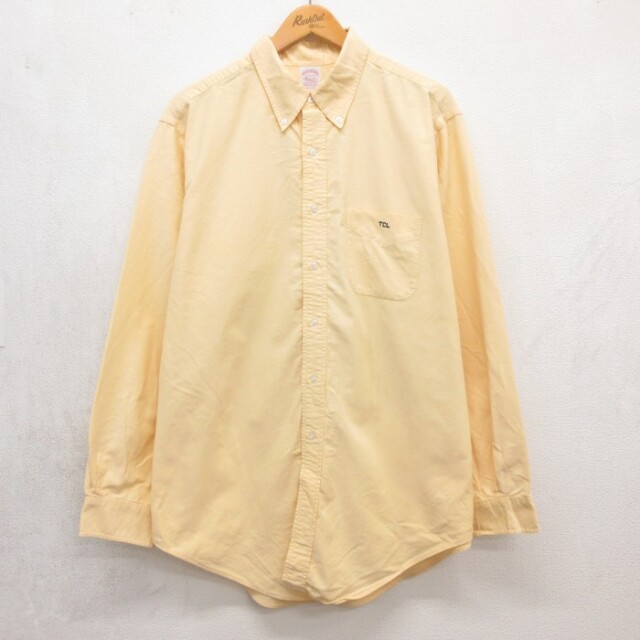 XL★古着 Brooks Brothers ブルックスブラザーズ 長袖 ブランド シャツ メンズ 90年代 90s TCL コットン ボタンダウン USA製 イエロー【spe】 26sep10