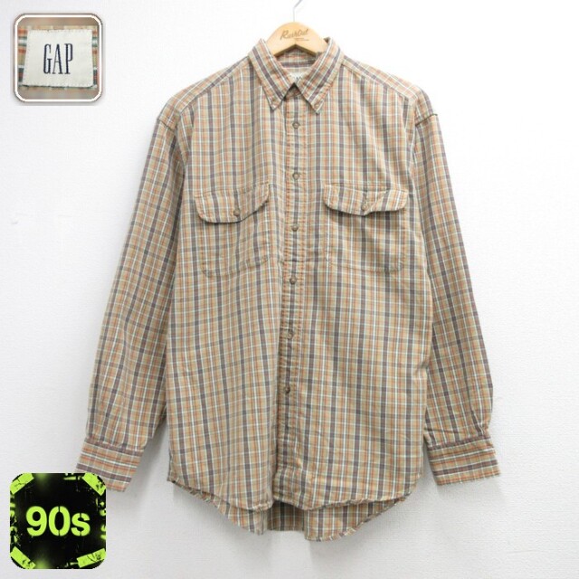 ギャップ 00s 長袖シャツ チェック ベージュ メンズL相当 | 古着