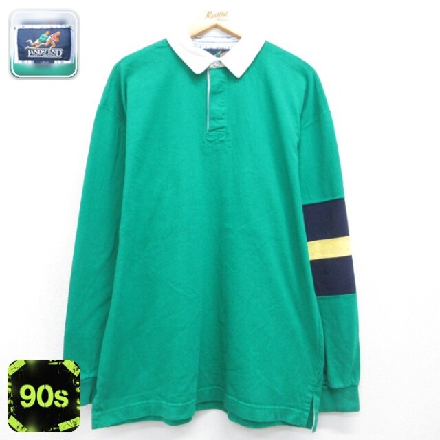 ランズエンド 90s ラガーシャツ グリーン メンズL相当 | 古着