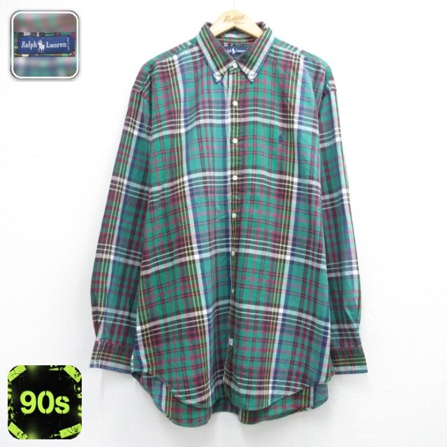 ラルフローレン 90s 長袖シャツ チェック グリーン メンズXL相当 | 古着