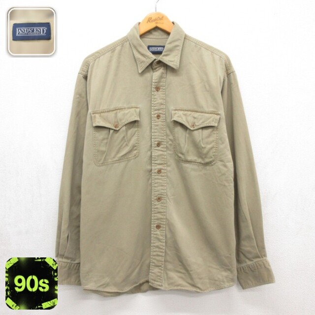 ランズエンド 90s 長袖シャツ フラップポケット ベージュ メンズXL相当 | 古着