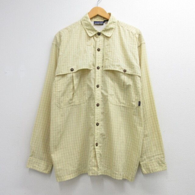 XL★古着 パタゴニア patagonia 長袖 ブランド シャツ メンズ 00年代 00s アイランドホッパー フラップポケット ポリエステル チェック イエロー【spe】 26sep17