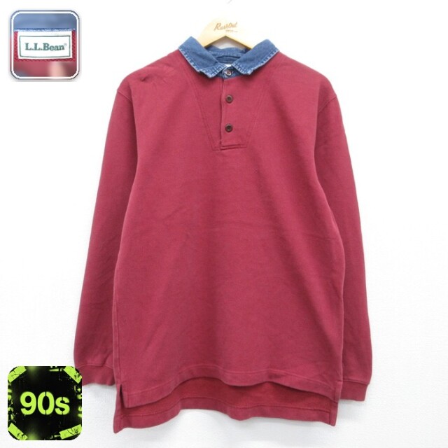 L.L.Bean 90s 長袖ポロシャツ 鹿の子 レッド メンズM相当 | 古着