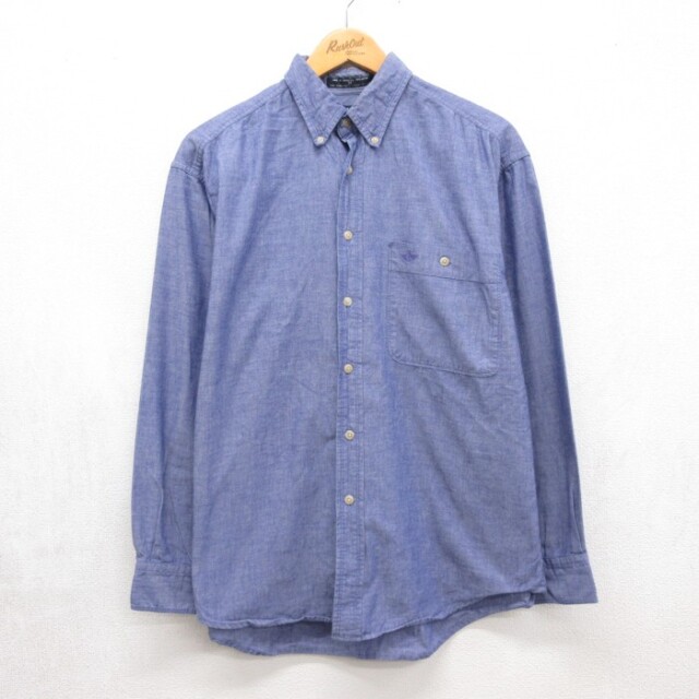 L★古着 DOCKERS ドッカーズ 長袖 ブランド シャツ メンズ 90年代 90s シャンブレー コットン ボタンダウン ライトブルー 霜降り【spe】 26oct02