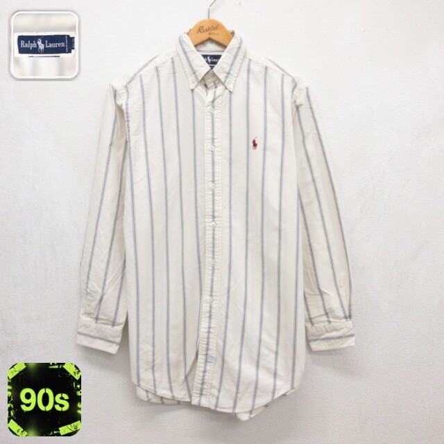 ラルフローレン 90s 長袖シャツ ストライプ ベージュ メンズL相当 | 古着