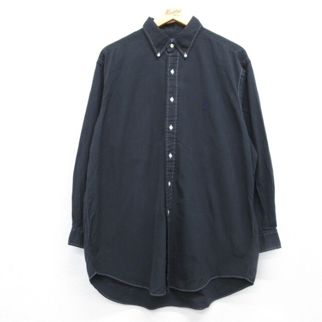 XL★古着 ラルフローレン Ralph Lauren 長袖 ブランド シャツ メンズ 90年代 90s YARMOUTH ポニー 刺繍 コットン ボタンダウン ブラック【spe】 26oct05