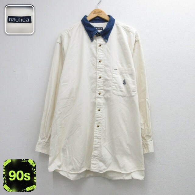 ノーティカ 90s 長袖シャツ 刺繍 イエロー メンズXL相当 | 古着