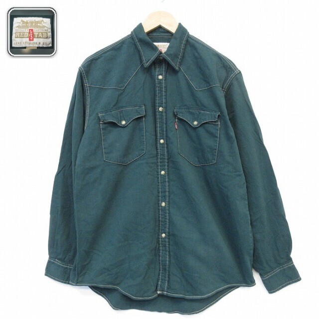 リーバイス 長袖ウエスタンシャツ グリーン メンズL相当 | 古着