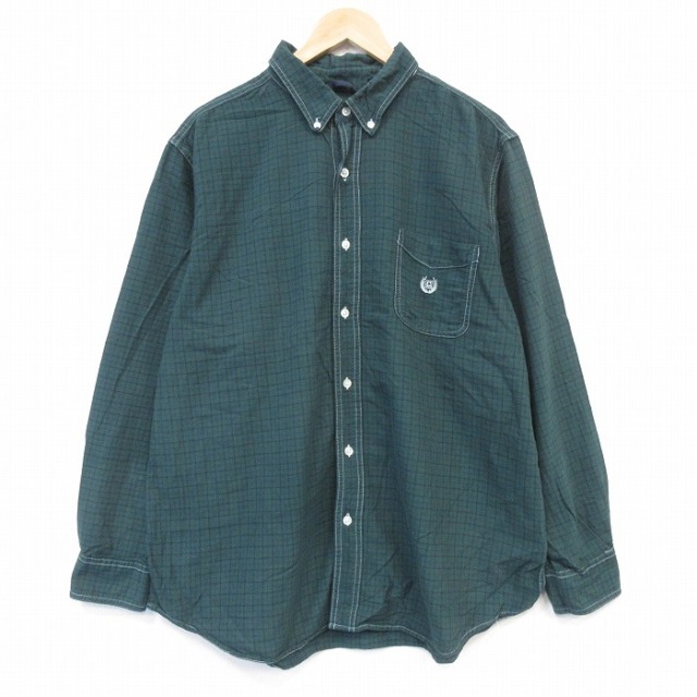 チャップス 90s 長袖シャツ ワンポイントロゴ グリーンチェック メンズXL相当 | 古着