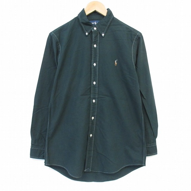 ラルフローレン 90s 長袖シャツ ワンポイントロゴ グリーン メンズM相当 | 古着