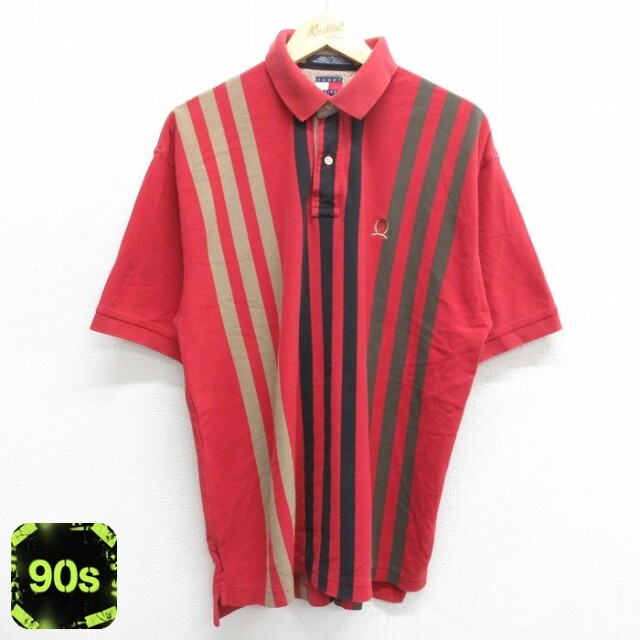 【50%OFF】トミーヒルフィガー 90s 半袖ポロシャツ ワンポイントロゴ レッド L | 古着