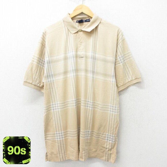 【50%OFF】ノーティカ 90s 半袖ポロシャツ ワンポイントロゴ カーキチェック XL | 古着