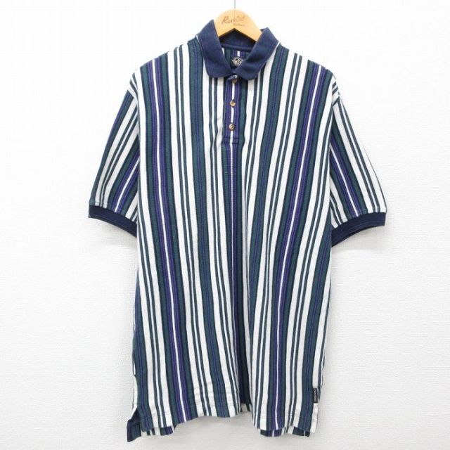 【50%OFF】ドッカーズ 90s 半袖ポロシャツ グリーンストライプ XL | 古着