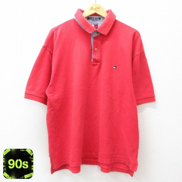 【50%OFF】トミーヒルフィガー 90s 半袖ポロシャツ ワンポイントロゴ レッド XL | 古着