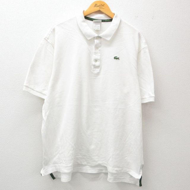 XL★古着 ラコステ LACOSTE 半袖 ブランド ポロ シャツ メンズ 90年代 90s ワンポイントロゴ 大きいサイズ コットン フランス製 白 ホワイト 25apr09 中古 トップス