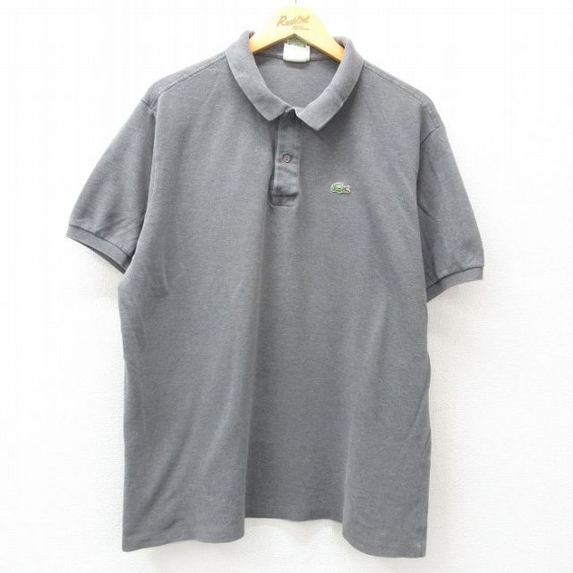 XL★古着 ラコステ LACOSTE 半袖 ブランド ポロ シャツ メンズ 90年代 90s ワンポイントロゴ 大きいサイズ コットン フランス製 グレー 【spe】 25apr09 中古 トップス