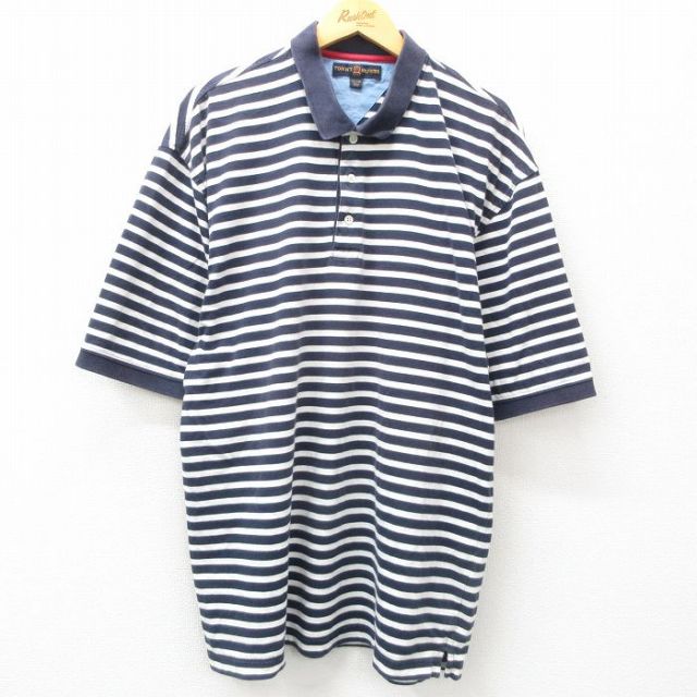 【50%OFF】トミーヒルフィガー 半袖ポロシャツ ボーダー ネイビー XL | 古着