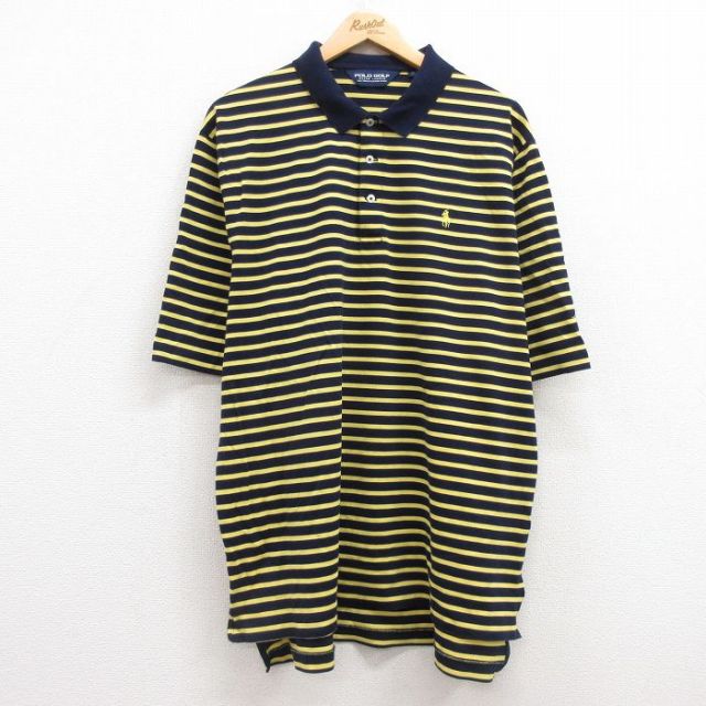 XL★古着 ラルフローレン Ralph Lauren ポロゴルフ 半袖 ブランド ポロ シャツ メンズ 90年代 90s ワンポイントロゴ 鹿の子 大きいサイズ コットン 紺他 ネイビー ボーダー 25apr15 中古 トップス
