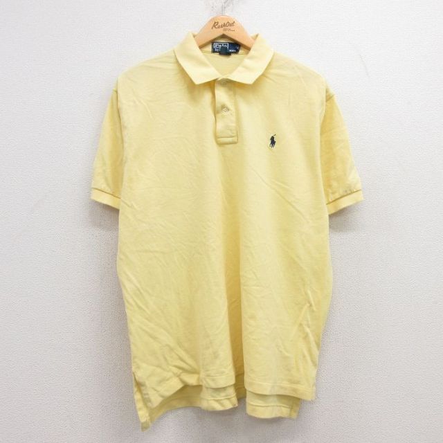 XL★古着 ラルフローレン Ralph Lauren 半袖 ブランド ポロ シャツ メンズ 90年代 90s ワンポイントロゴ 鹿の子 大きいサイズ コットン 黄 イエロー 25apr15 中古 トップス
