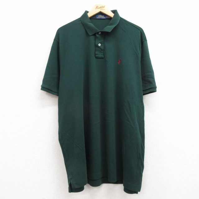 XL★古着 ラルフローレン Ralph Lauren 半袖 ブランド ポロ シャツ メンズ ワンポイントロゴ 大きいサイズ ロング丈 コットン 緑 グリーン 25apr15 中古 トップス