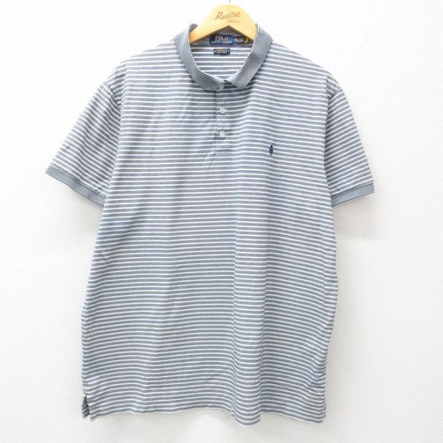 XL★古着 ラルフローレン Ralph Lauren 半袖 ブランド ポロ シャツ メンズ ワンポイントロゴ 大きいサイズ 紺他 ネイビー ボーダー 25apr16 中古 トップス