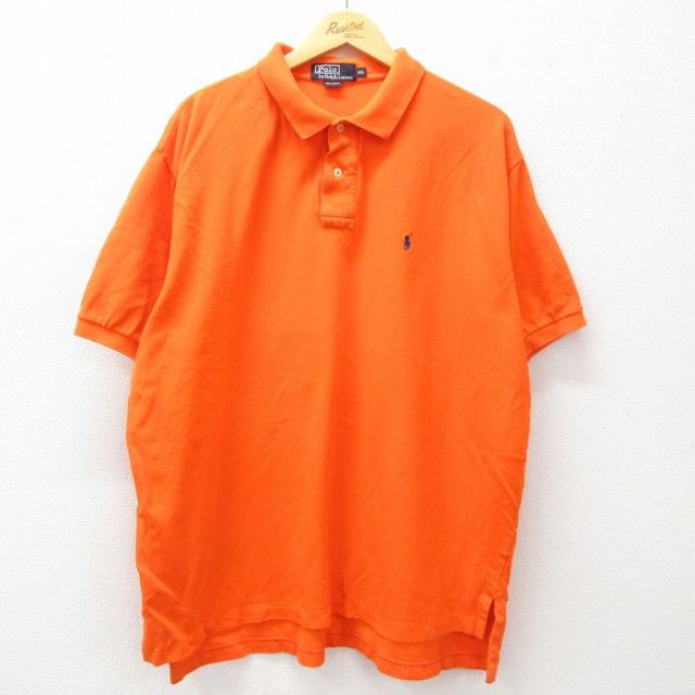 XL★古着 ラルフローレン Ralph Lauren 半袖 ブランド ポロ シャツ メンズ 90年代 90s ワンポイントロゴ 鹿の子 大きいサイズ コットン オレンジ 25apr16 中古 トップス