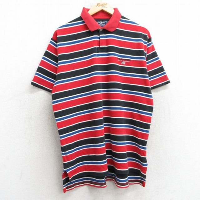 XL★古着 ラルフローレン Ralph Lauren ポロスポーツ 半袖 ブランド ポロ シャツ メンズ ワンポイントロゴ コットン 赤他 レッド ボーダー 25apr17 中古 トップス