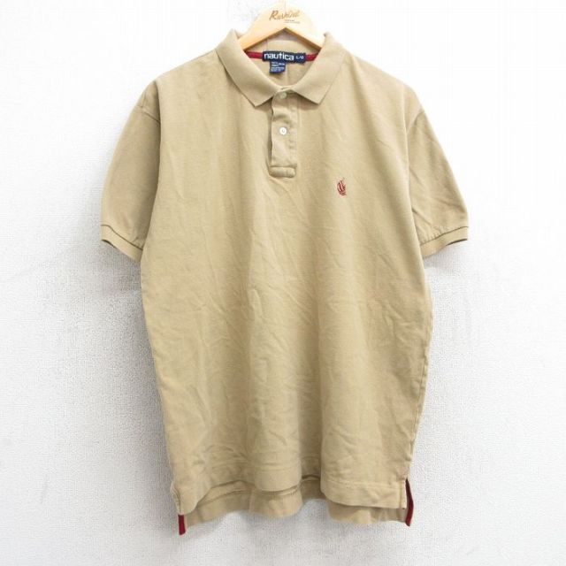 XL★古着 ノーティカ NAUTICA 半袖 ブランド ポロ シャツ メンズ 90年代 90s ワンポイントロゴ 鹿の子 コットン ベージュ カーキ 25apr17 中古 トップス