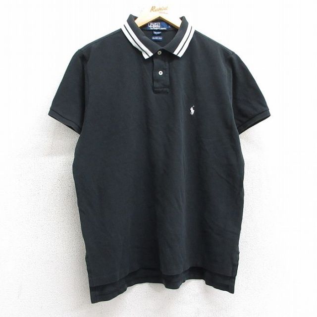 XL★古着 ラルフローレン Ralph Lauren 半袖 ブランド ポロ シャツ メンズ 90年代 90s ワンポイントロゴ 鹿の子 コットン 黒 ブラック 25apr17 中古 トップス