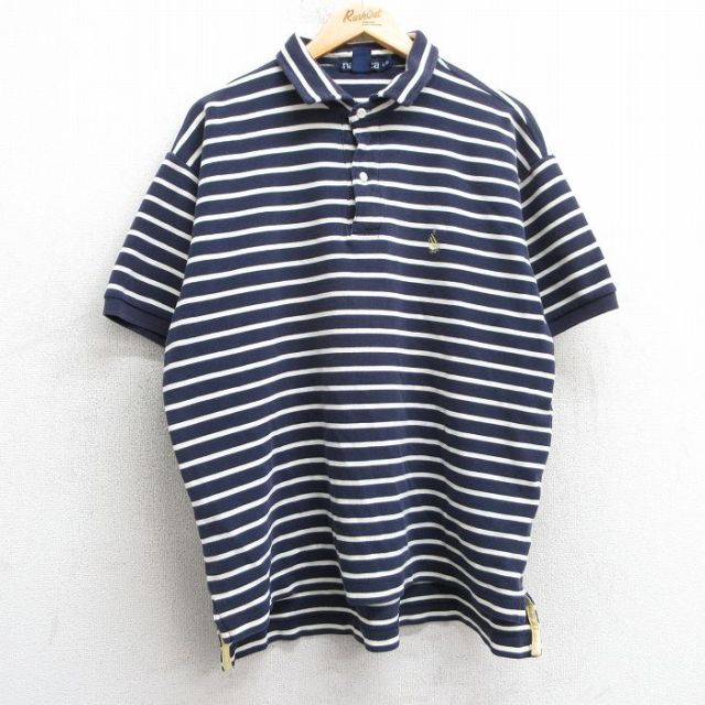 XL★古着 ノーティカ NAUTICA 半袖 ブランド ポロ シャツ メンズ 90年代 90s ワンポイントロゴ 大きいサイズ コットン USA製 紺他 ネイビー ボーダー 25apr17 中古 トップス
