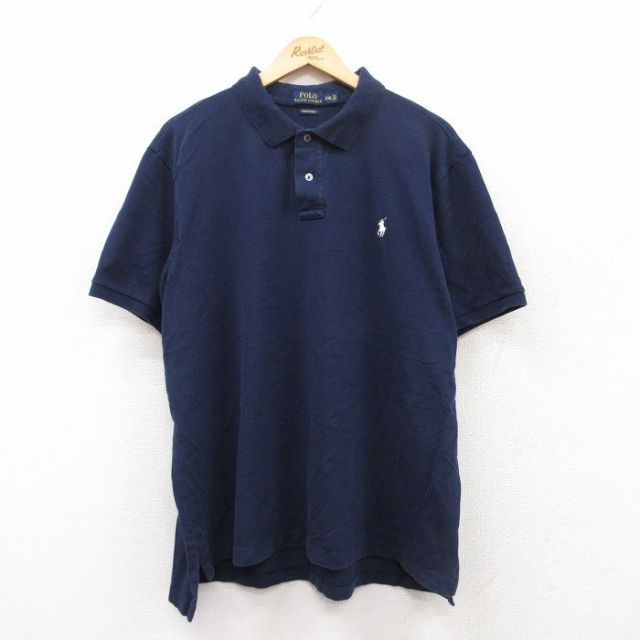 XL★古着 ラルフローレン Ralph Lauren 半袖 ブランド ポロ シャツ メンズ ワンポイントロゴ 大きいサイズ 紺 ネイビー 25apr24 中古 トップス