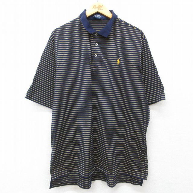 【50%OFF】XL★古着 ラルフローレン Ralph Lauren ポロゴルフ 半袖 ブランド ポロ シャツ メンズ 90年代 90s ワンポイントロゴ 大きいサイズ コットン 紺他 ネイビー ボーダー 25apr26 中古 トップス