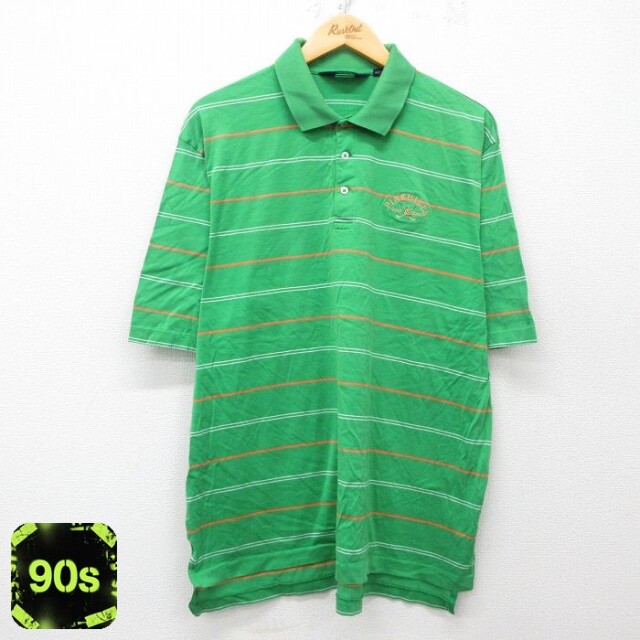 【50%OFF】ラルフローレン 90s 半袖ポロシャツ ワンポイントロゴ グリーンボーダー XL | 古着