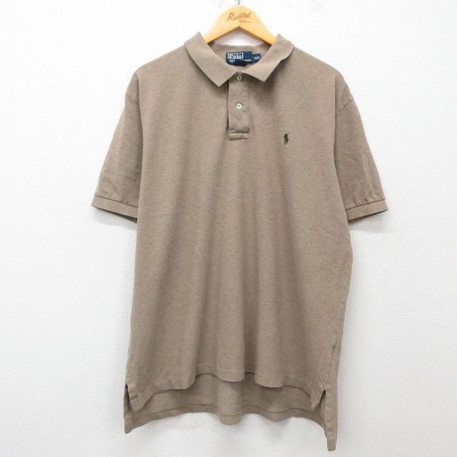 XL★古着 ラルフローレン Ralph Lauren 半袖 ブランド ポロ シャツ メンズ 90年代 90s ワンポイントロゴ 鹿の子 大きいサイズ コットン 茶 ブラウン 25apr26 中古 トップス