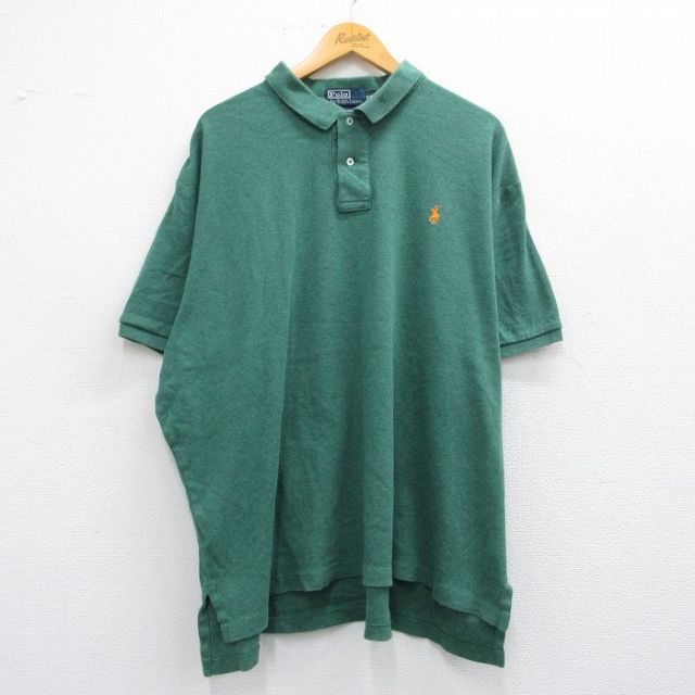 【50%OFF】XL★古着 ラルフローレン Ralph Lauren 半袖 ブランド ポロ シャツ メンズ 90年代 90s ワンポイントロゴ 大きいサイズ コットン 緑 グリーン 霜降り 25apr26 中古 トップス
