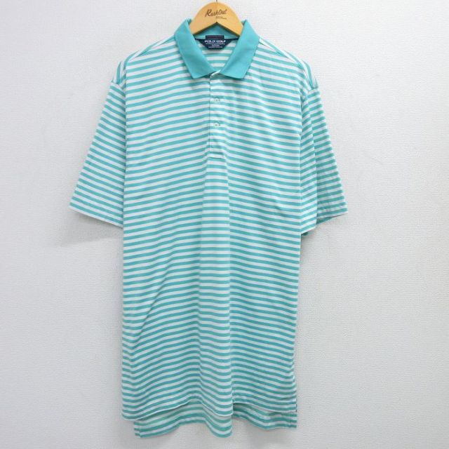 【50%OFF】ラルフローレン 90s 半袖ポロシャツ ボーダー ライトブルー XL | 古着
