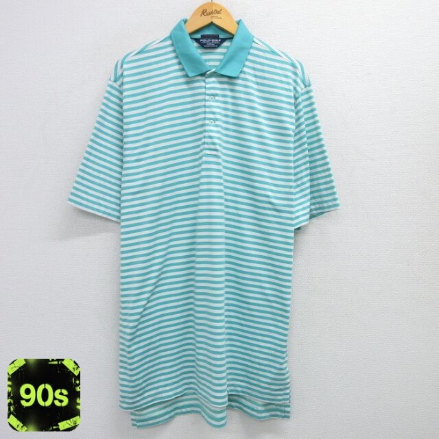 【50%OFF】ラルフローレン 90s 半袖ポロシャツ ボーダー ライトブルー XL | 古着