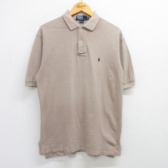 XL★古着 ラルフローレン Ralph Lauren 半袖 ブランド ポロ シャツ メンズ 90年代 90s ワンポイントロゴ 鹿の子 コットン USA製 ベージュ カーキ 【spe】 25apr28 中古 トップス